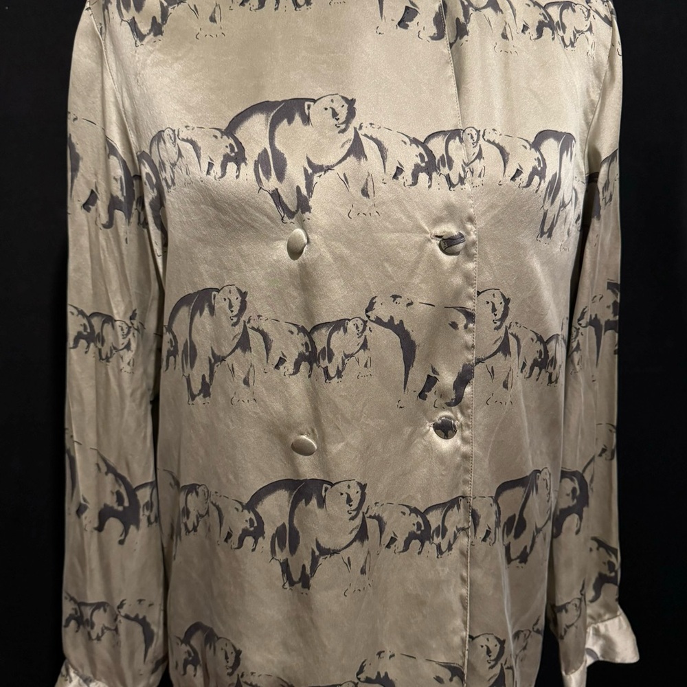 Vintage Ann May Double Breasted Silk Charmeuse Polar Bear Blouse - Picture 2 of 5